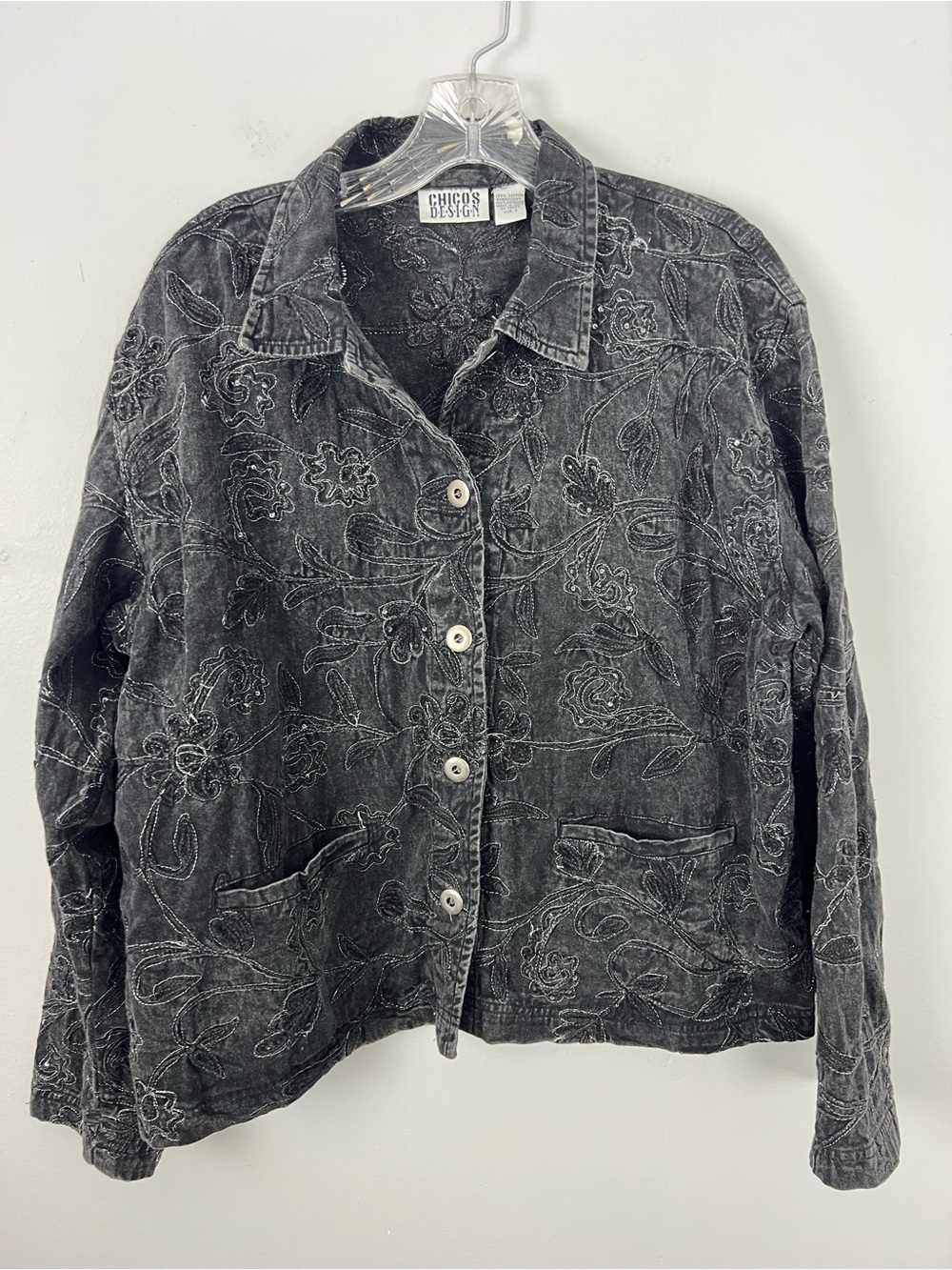 Chico's Black Floral Embroidered Jacket